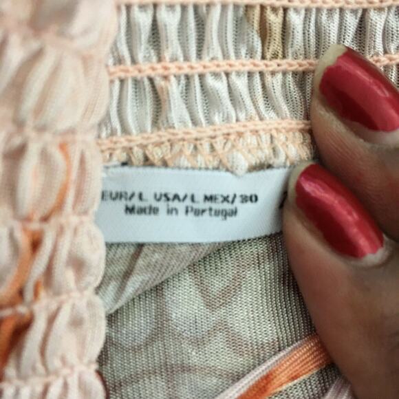 Zara Shirt Womens Sz L Pink Beige Floral Knit Turtleneck Blouson Tunic Top Boho - Picture 8 of 10